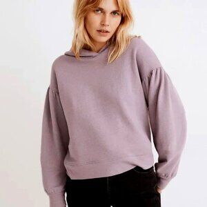 Madewell Purple Pleat-Sleeve Shrunken Hoodie